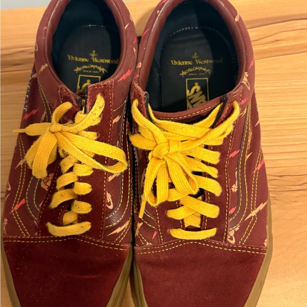 Vivienne Westwood x’s Vans Men's Burgundy Canvas Sneakers with Yellow Laces